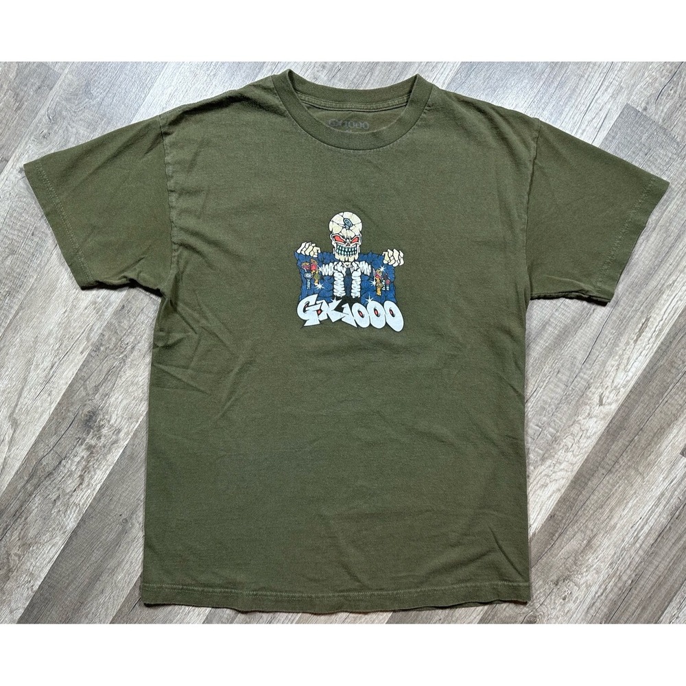 GX1000 Watchman‎ Tee Size Medium Streetwear Skateboard Skull Logo Green